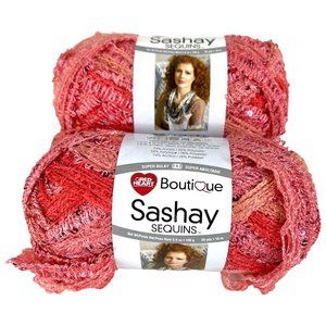 2 Red Heart Boutique Sashay Sequin Yarn CORAL 3.5 OZ Skeins Ball New 1931